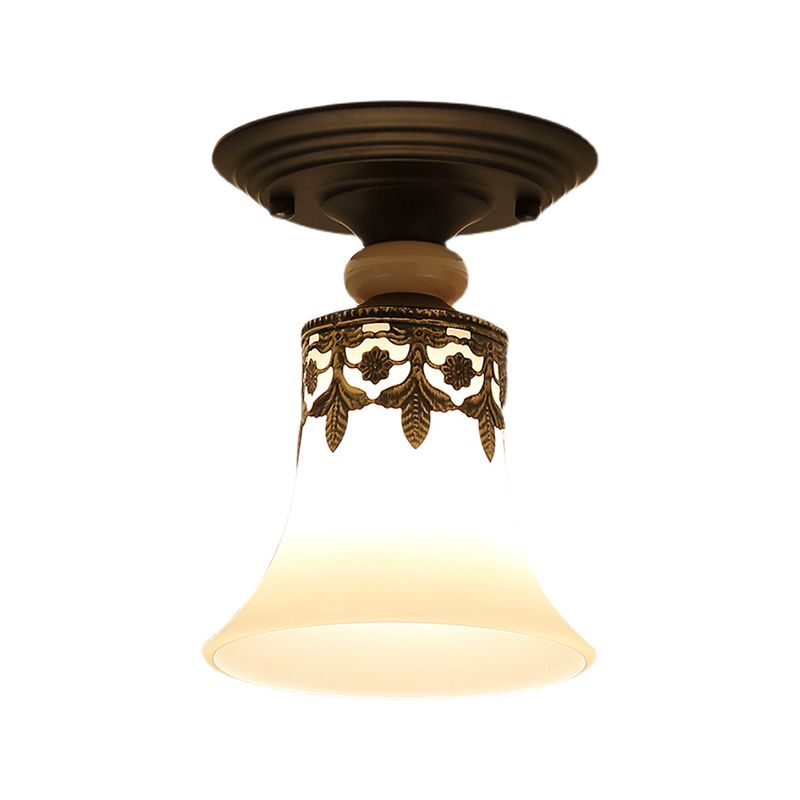 Glass Shaded Close to Ceiling Lamp Simplistic Aisle Semi-Flush Mount in Black