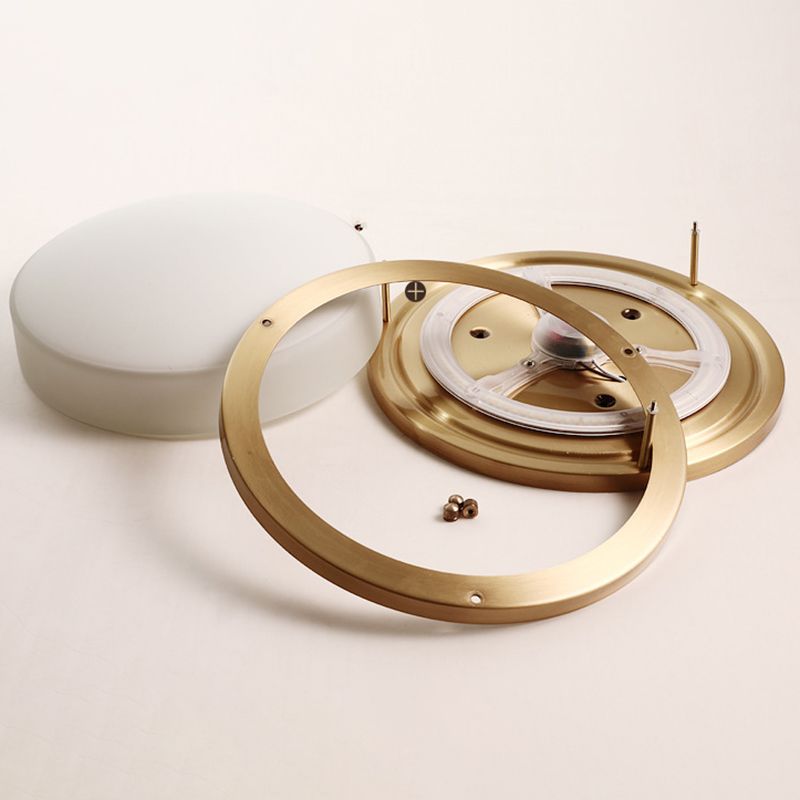All Copper Round Simplicity LED Ceiling Light White Frosted Glass Shade Traditional Style Lighting Fixture in Gold