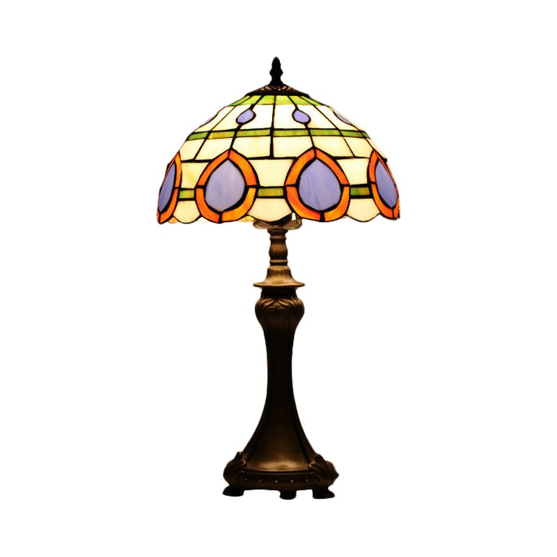 Lampe de table en verre de grille de diamant peinte Tiffany Style 1 tête de nuit en bronze lumière