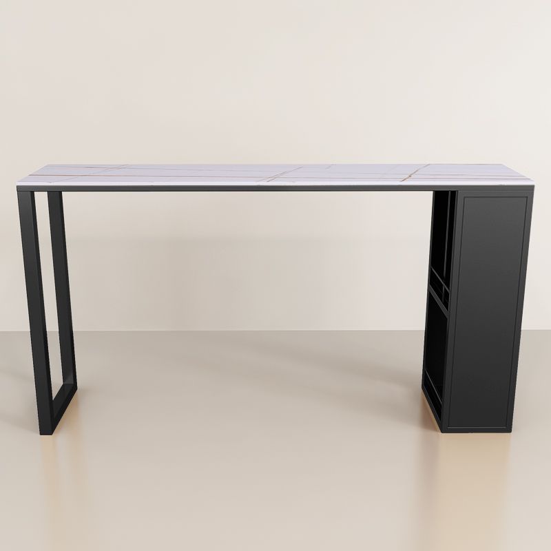 Modern Rectangle Stone Bar Table Set 1/3 Pieces Counter Table with Metal Stools
