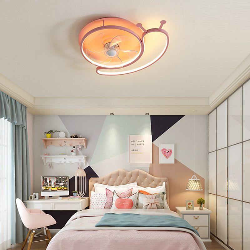 5-Blade Children Fan with Light LED Metallic Pink Ceiling Fan for Foyer