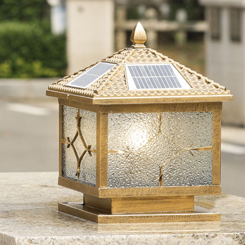 Rectangular Shape Metal Solar Pillar Lamp Modern Style 1-Light Outdoor Light