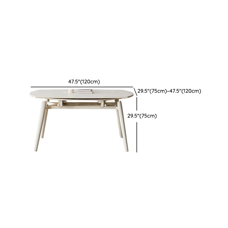 Contemporary White Easy Folding Stone Dining Table with 4 Wooden Legs