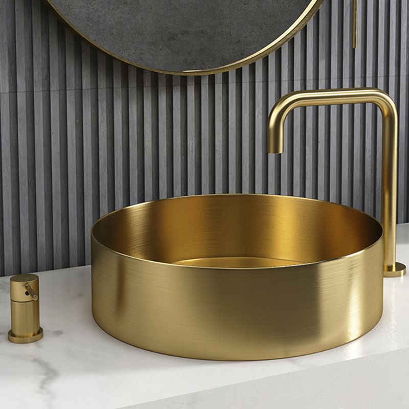 Modern Vessel Bathroom Sink Metal Round with Pop-Up Drain Wash Stand