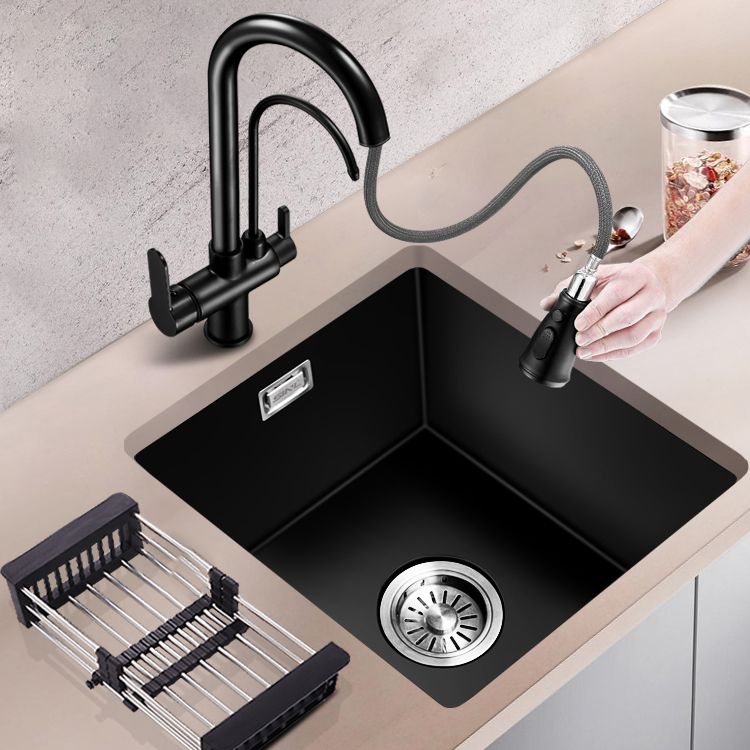 Black Kitchen Sink Ceramic Pull-out Faucet Anti-spill Rod Handle Sink