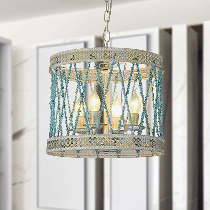 Lampada lampadario cilindri di pietra retrò retrò 4/6 lampadine blu accarezzati con catena regolabile