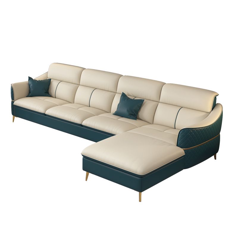 Beige Genuine Leather Sofa/Sectional Tear Resistant Square Arm Sofa for Living Room