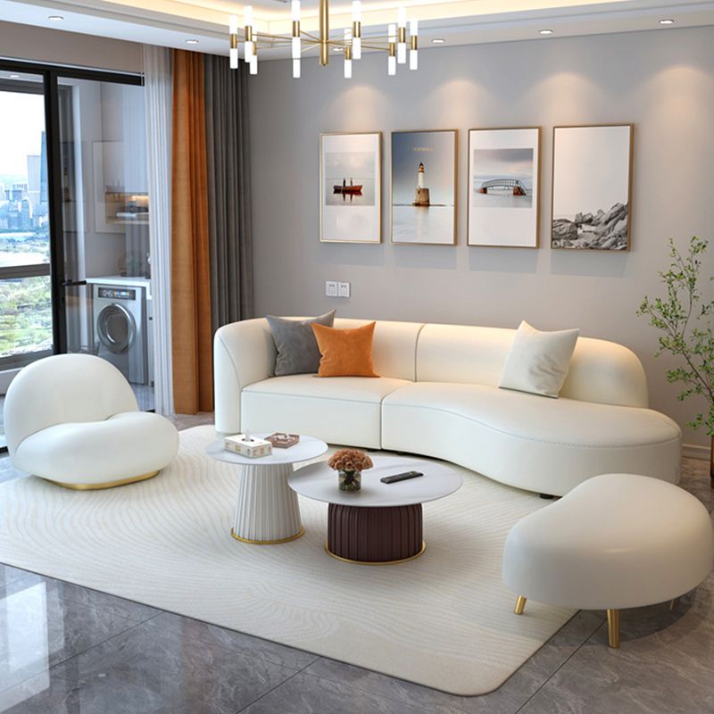 Sloped Arm Curved Sectional Modern Faux Leather White Sectional