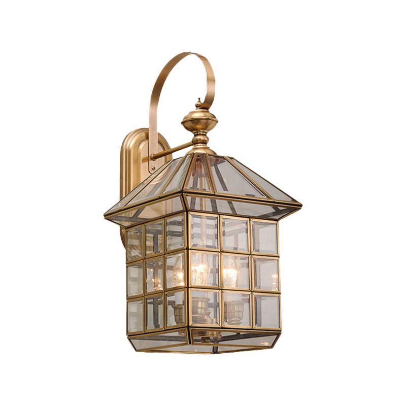 Traditional Geometric Sconce Light Fixture Brass 3-Bulb Metal Wall Lamp for Living Room