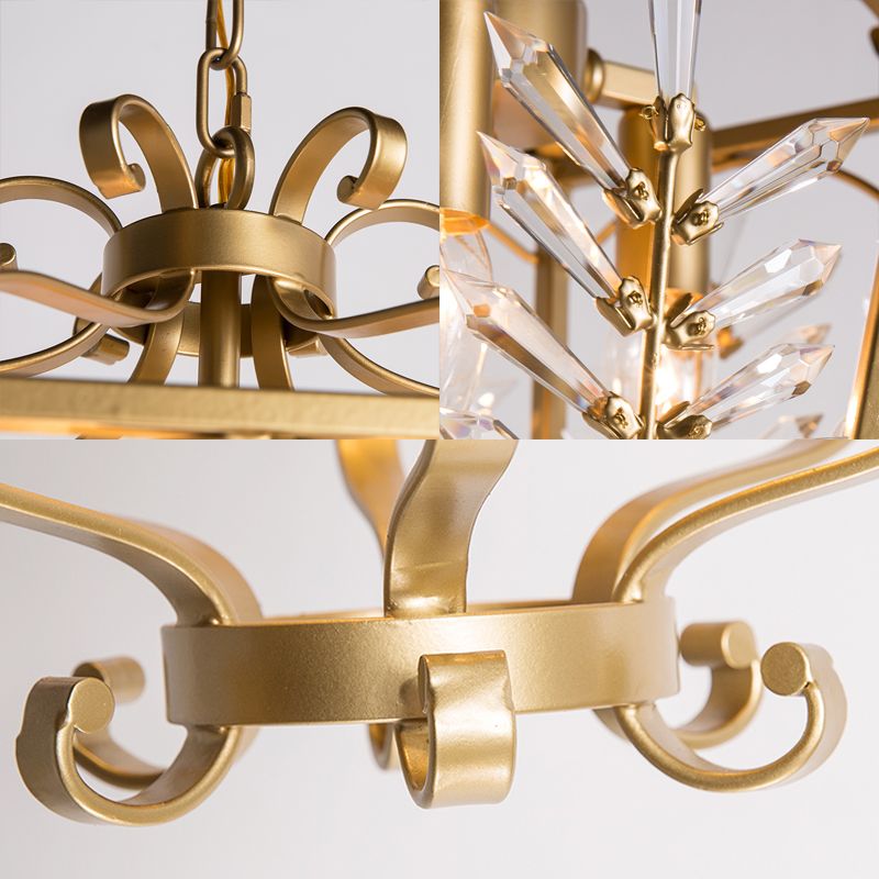 Gold Lantern Chandelier Light Traditional Metal 3 Lights Dining Room Hanging Ceiling Light with Crystal Accent