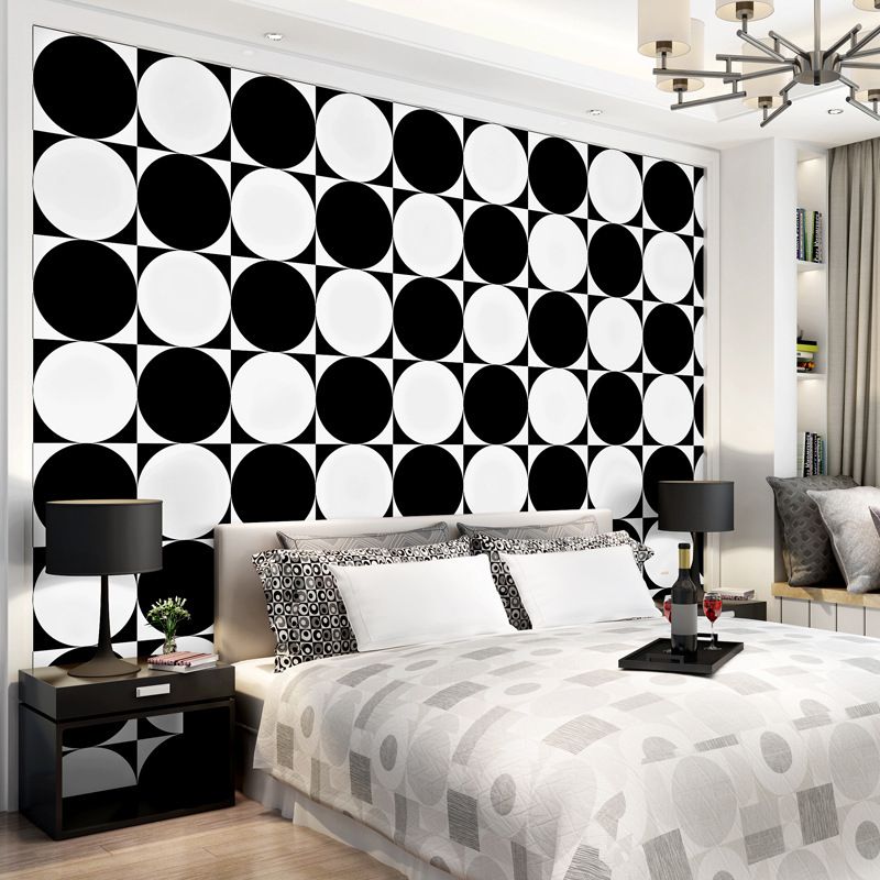 Circle and Square Wallpaper Black and White Wall Covering 20.5-inch x 33-foot Vinyl Water-Resistant