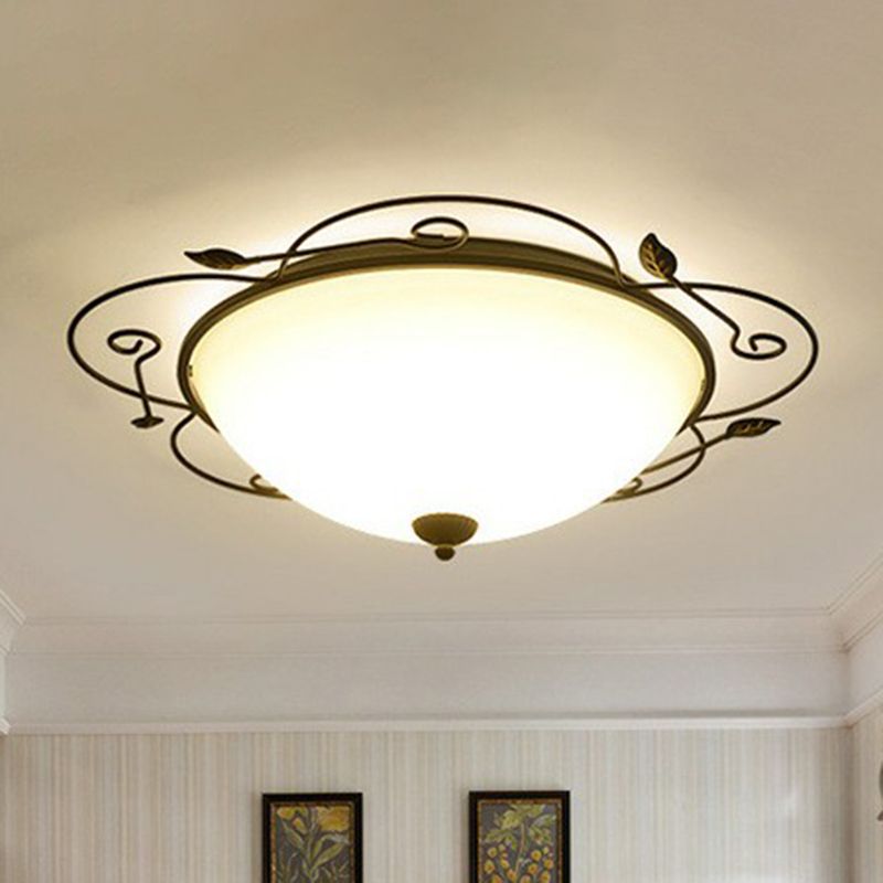 Iluminación LED empotrada en forma de flor de hierro, accesorio clásico de montaje empotrado para dormitorio con cuenco, pantalla de cristal ópalo en marrón