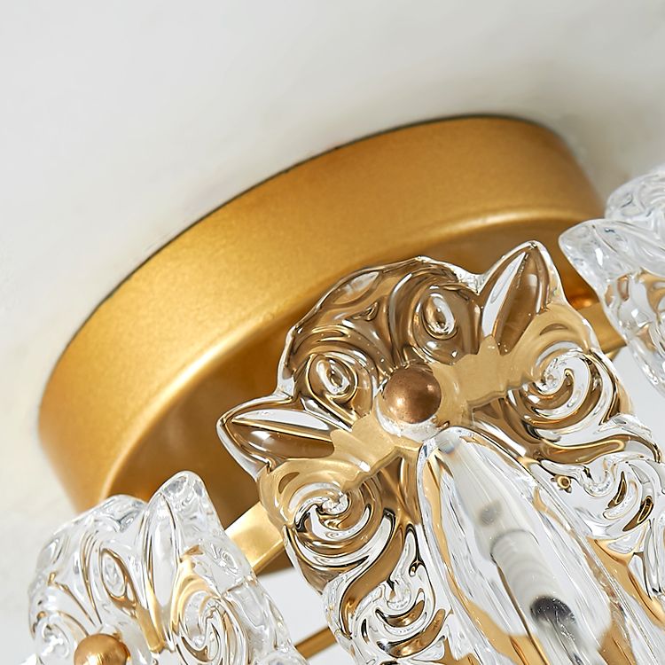 Traditional Metal Semi Flush Lamp 1-Light Bedroom Ceiling Lighting with Glass Shade