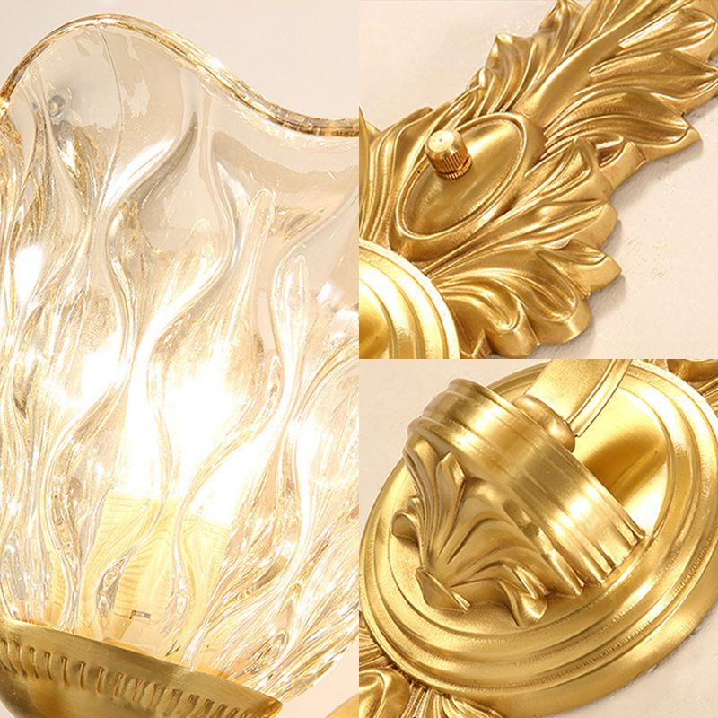 Crystal Flower Wall Mounted Lamp Retro 1 Light Gold Flush Wall Sconce for Living Room