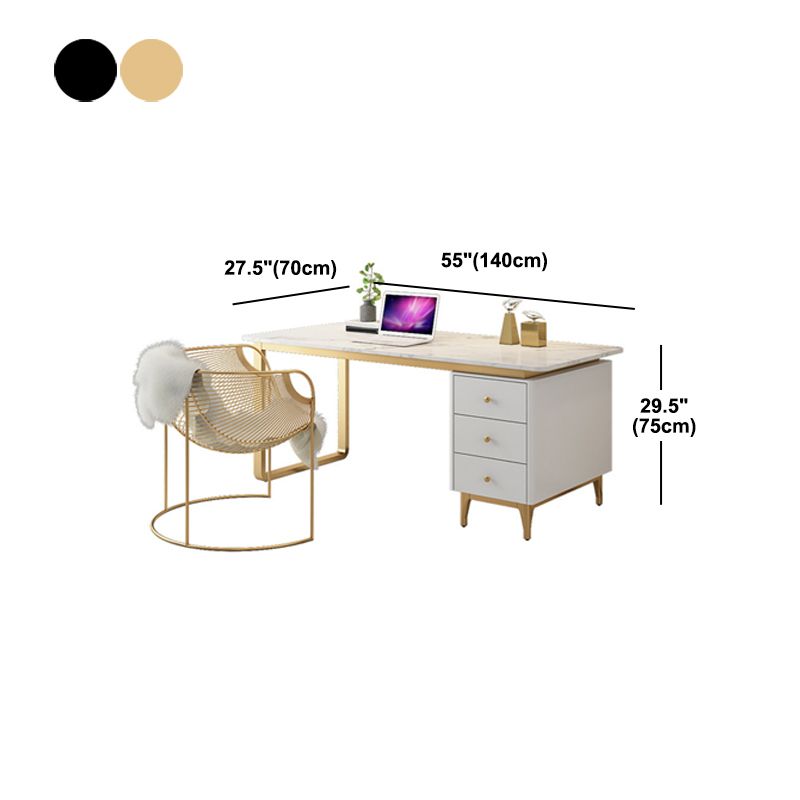 Artificial Marble Office Desk Glam Style Writing Desk with 3-drawer