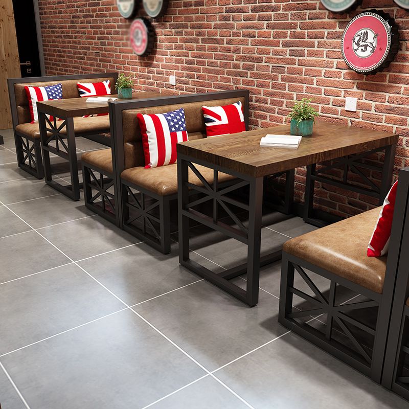 Industrial Solid Wood Dining Table Brown Rectangle Table with Black Frame for Dinning Room