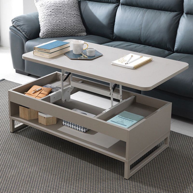 Floating Top Coffee Table with Shelf and 4 Legs Wooden Coffee Tabl