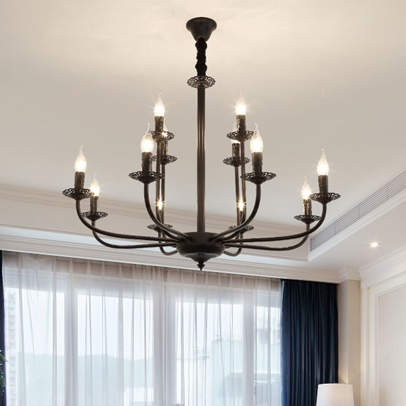 9 luci a sospensione Light Candele classico Candele il lampadario appeso in nero per soggiorno