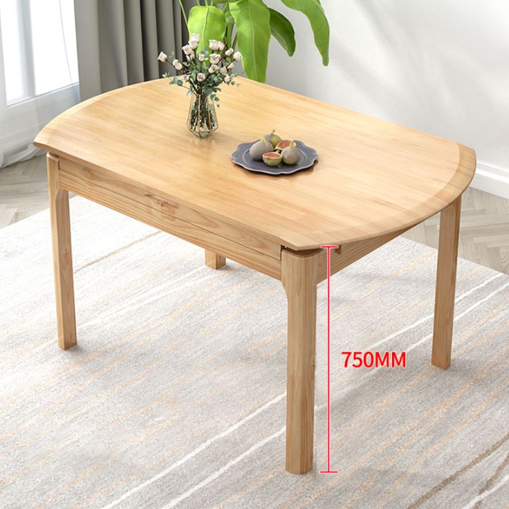 Modern Round Rubberwood Retractable Dining Table with 4 Legs