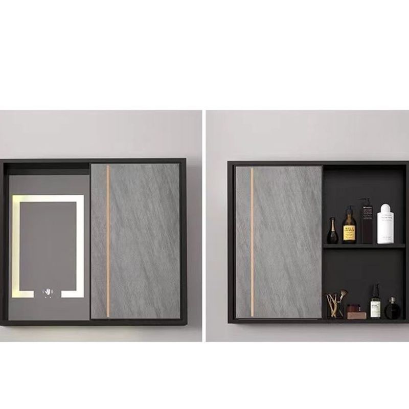 2 Doors Bathroom Vanity Grey Mirror Ceramic Top Wall Mount Vanity Set with Single Sink