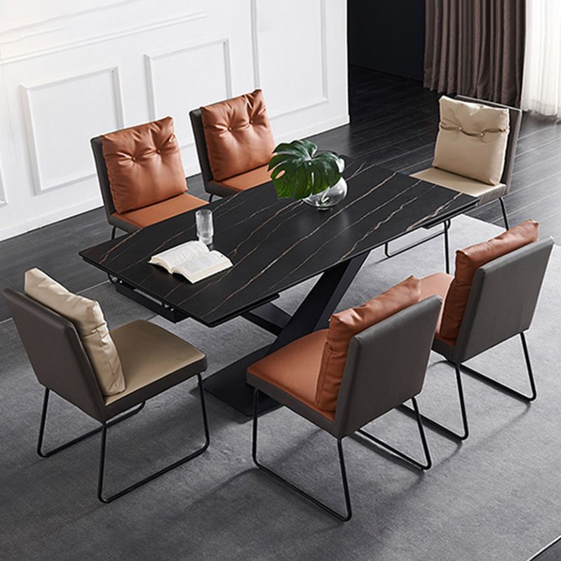 Contemporary Metal Dining Armless Chair Faux Leather Dining Chairs for Home Use