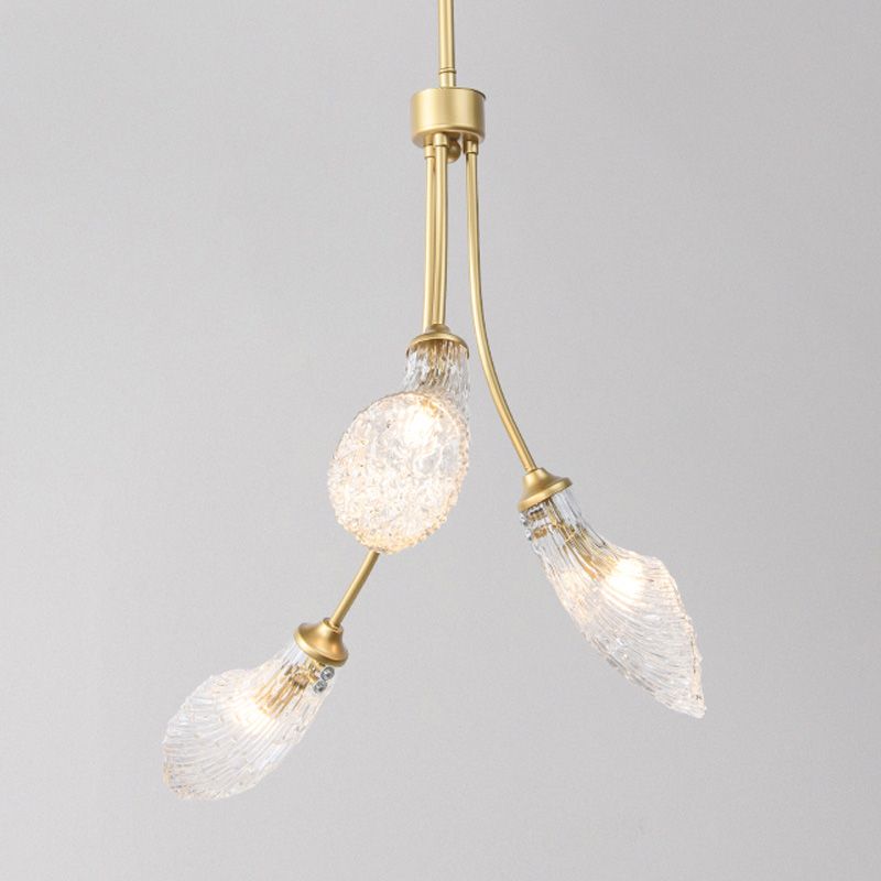 Gold 3 cabezas LED CANDELIER ILUMINIZACIÓN Tradicionalismo Clear Glass Curved Costil Light para restaurante