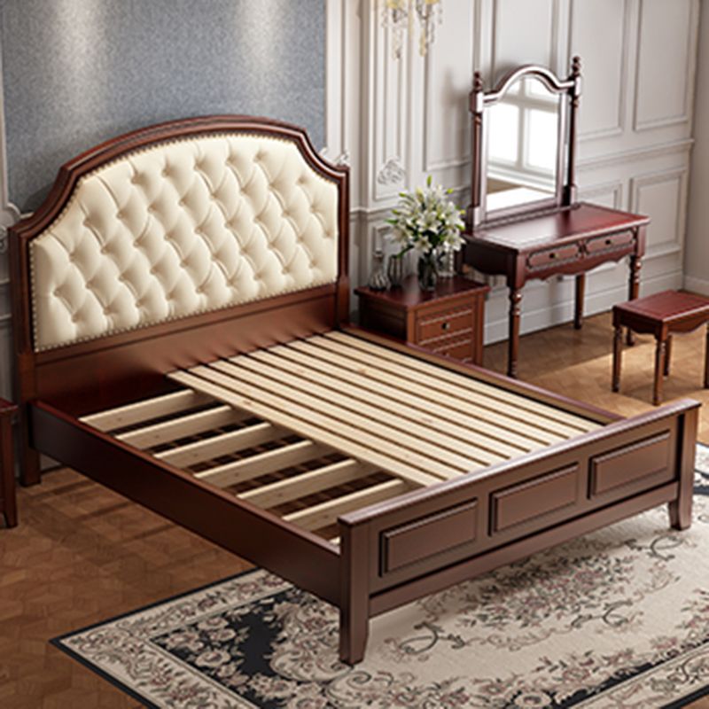 Mid-Century Modern Standard Bed Upholstered Headboard Espresso Panel Bed