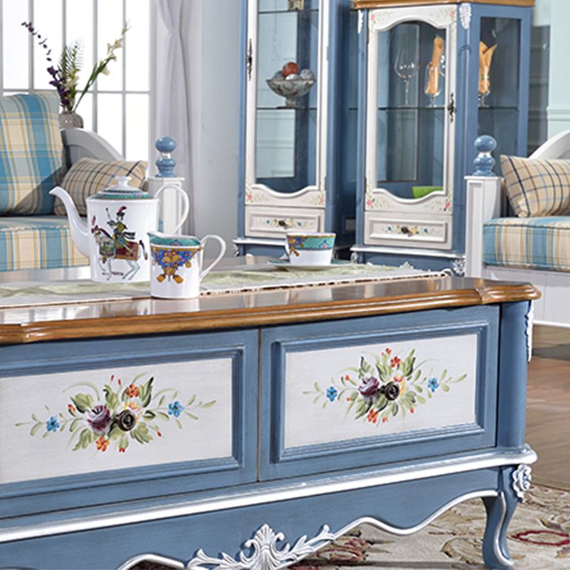 Wooden 4 Legs Coffee Table with Storage Drawers French Country Rectangle