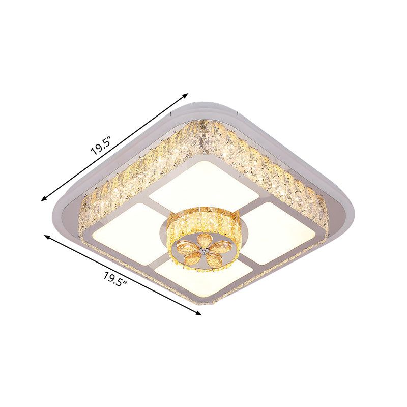 Round/Flower Bedroom Ceiling Lamp Crystal Block LED Contemporary Flushmount Lighting in Silver, Warm/White Light