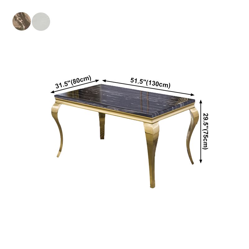 Marble Dining Table Luxury Style 4 Legs Metallic Base Rectangle Table for Home