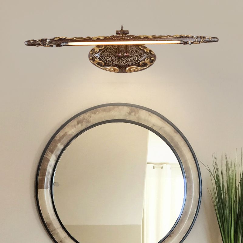 Brown Elongated Vanity Light Fixture Classic Metal LED Bathroom Sconce Lamp in White/Warm Light, 19.5"/23.5"/26" Wide