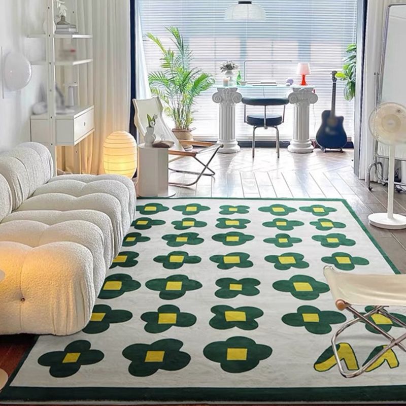 Simple Pastoral Flower Carpet Machine Washable Rug Anti-Slip Stain Resistant Rug for Home