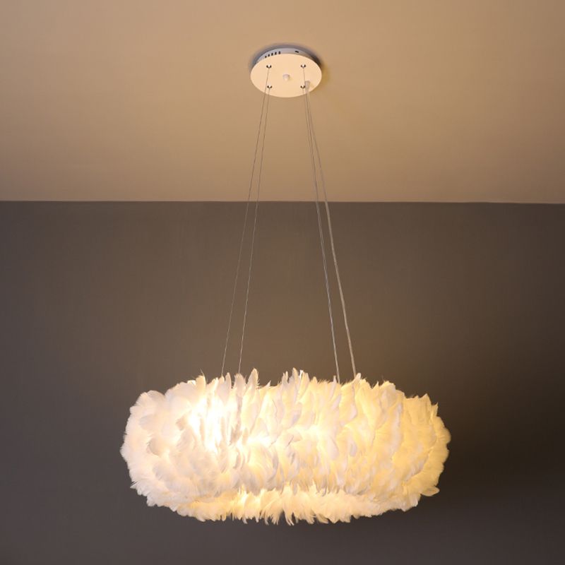 Minimalist Round Pendant Lighting Fixture Feather Bedroom Ceiling Pendant Light
