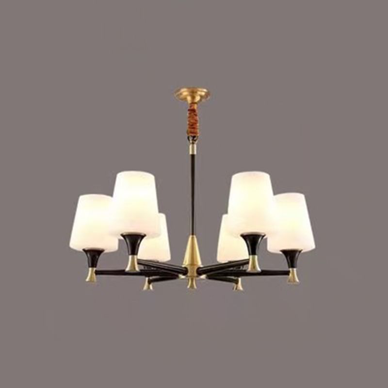 Cup Chandelier Light Fixture Traditional Opal Glass Pendant Lighting for Restaurant