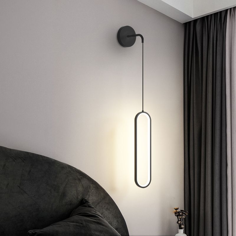 Modern Minimalist Style Oval Wall Mounted Light Fixture Metal 1 Light Wall Sconce Lighting for Bedroom
