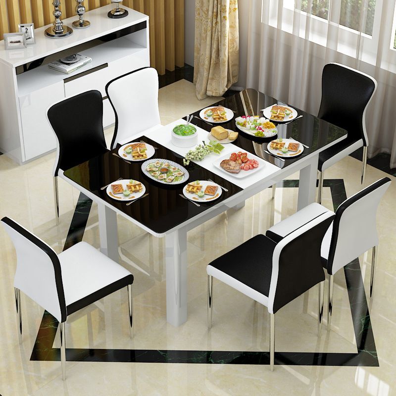 Chaise d'appoint contemporaine en cuir à dossier solide, chaises de salle à manger empilables noires et blanches