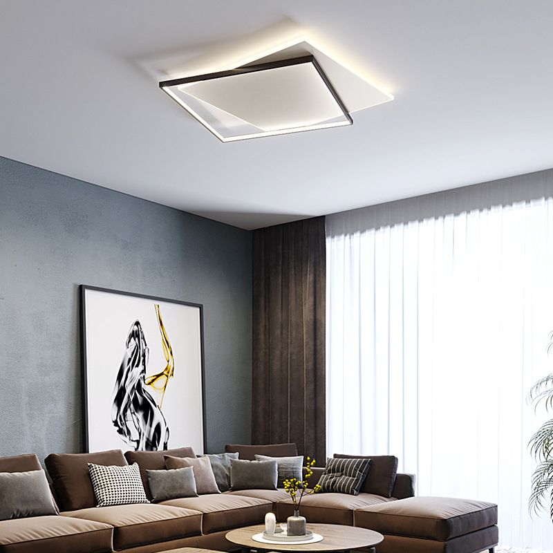 Metal Geometric Flush Mount Fixture Modern 2 Lights Flush Light Fixture in White