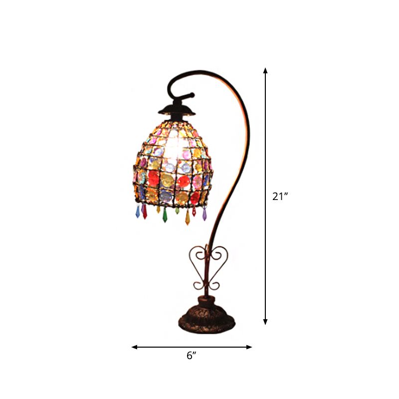 Tavolo da letto a collo di lavoro luce bohémien acrilica a 1-bulba lampada da comodino con sfumatura a campana perline
