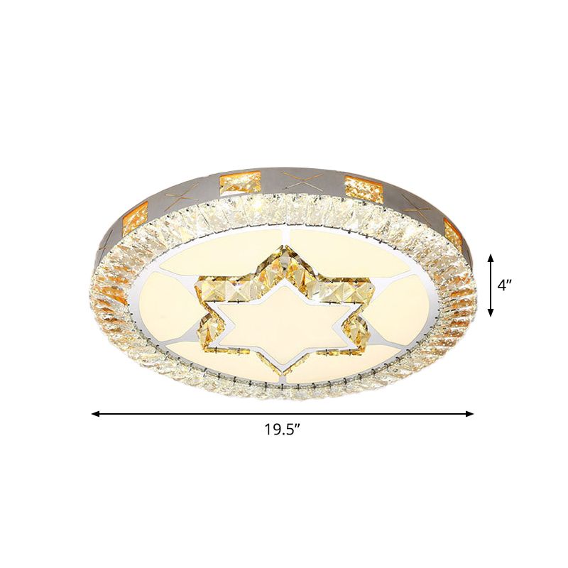 Chrome LED Star/Loving Heart Flush Mount Minimalist Beveled Crystal Close to Ceiling Lamp for Sleeping Room