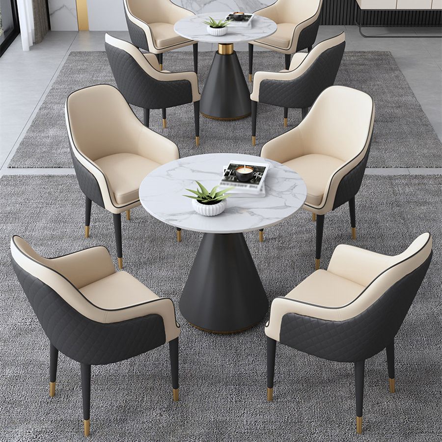 Glam Kitchen Dining Room Set Standard Height with Round Top and Metal Leg Dining Furniture