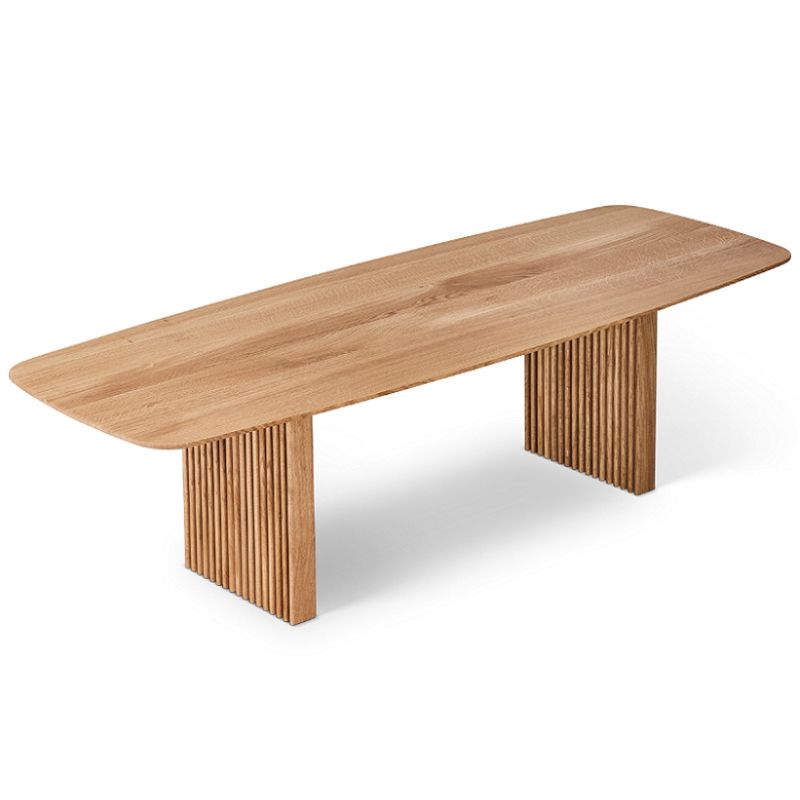Moderne dennenhouttafel voor restaurant rechthoek eettafel met dubbele voetstuk
