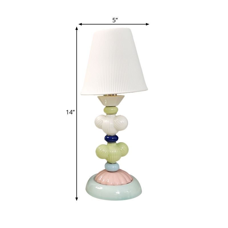 Fabric Conical Reading Book Light Kids 1-Light Table Lamp with Round Ceramic Base in White