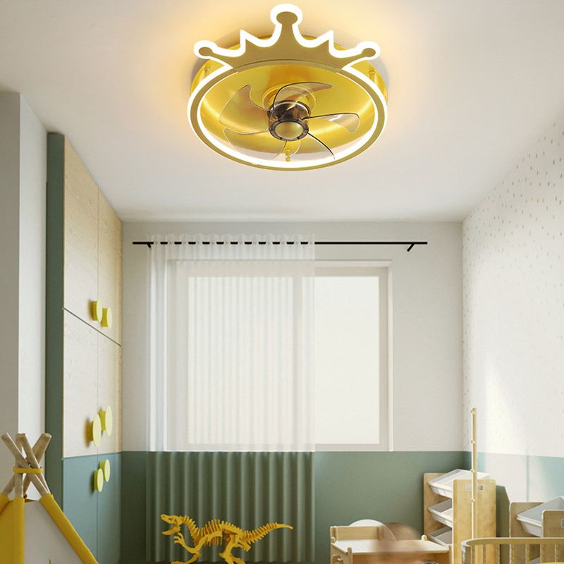 5-Blade LED Children Ceiling Fan Metallic Golden Fan with Light for Home