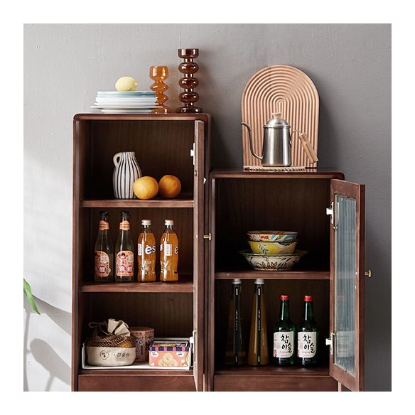 Glass Paned Accent Cabinet Modern Style 1-Door Chest with Drawers