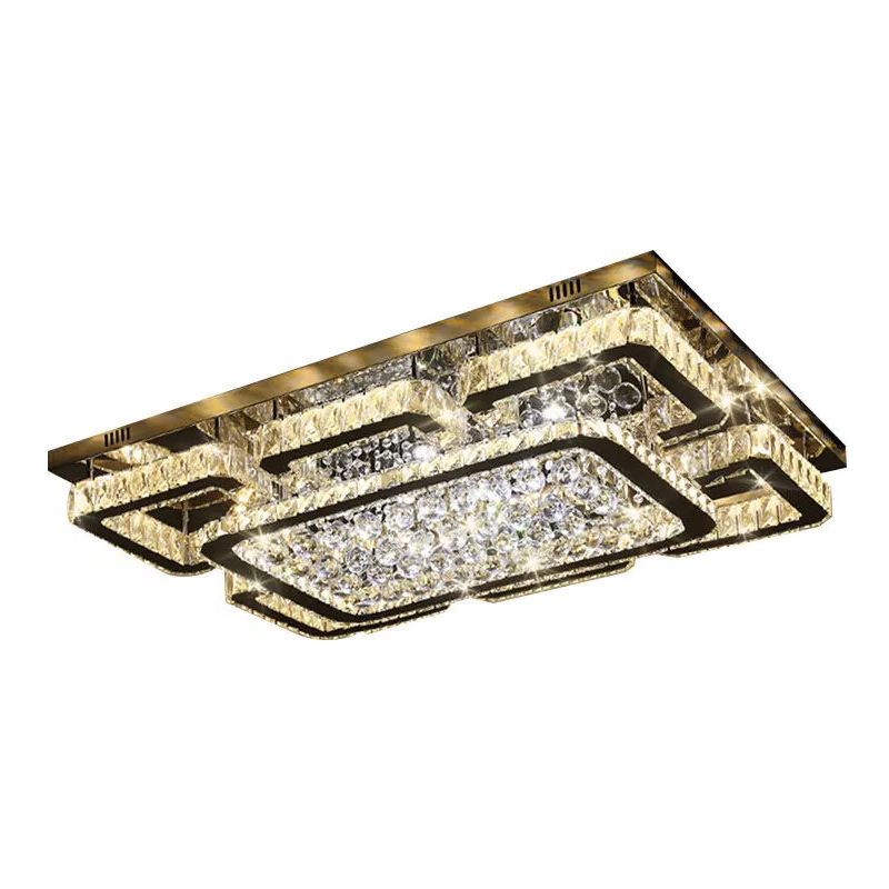 Lámpara de techo LED para sala de estar modernista con montaje empotrado de cristal rectangular de 39,5 "/ 47" de ancho en acero inoxidable, luz cálida/blanca/natural