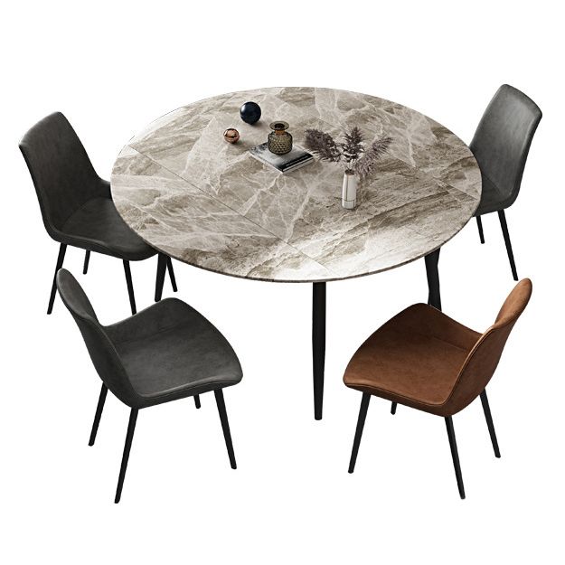 Round Sintered Stone Dining Table Modern Extendable Furniture  with 4 Legs in Matte Finish