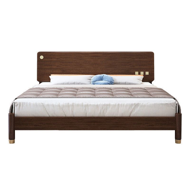 Traditional Espresso Panel Bed Walnut Rectangular Standard Bed with Headboard
