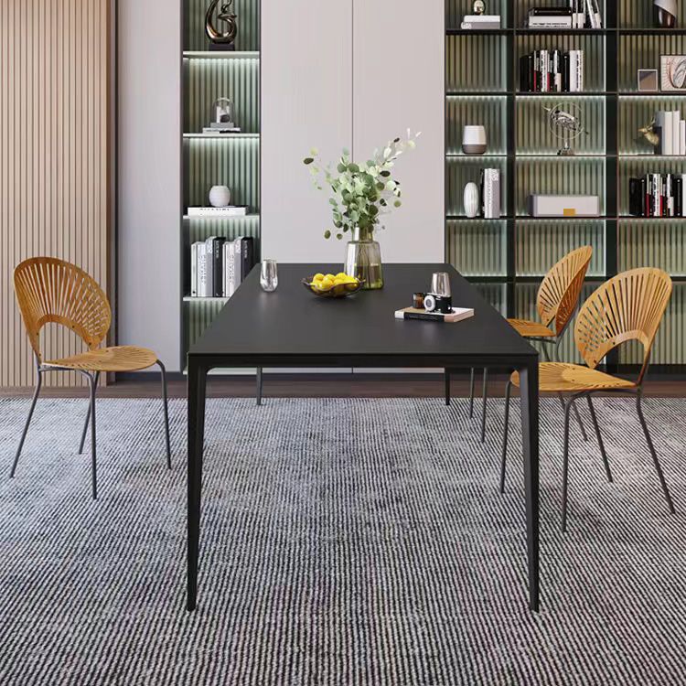 Simplicity Style Dinette Table Rectangle Stone Dining Room Table in Black