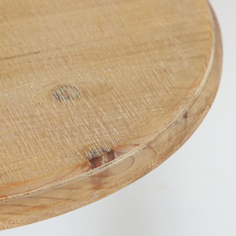 French Country Round Solid Wood Top Coffee Table Iron Pedestal Cocktail Table