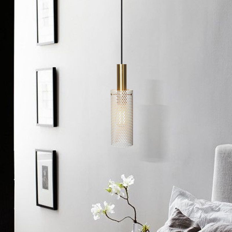 Cylindre Métal Pruste Pendante Light Simplicité Suspension Éclairage avec design creux pour salle à manger